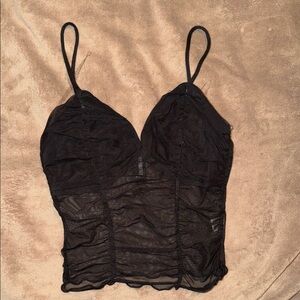 Pebby Forevee Black Mesh Ruched Crop Top with Adjustable Straps